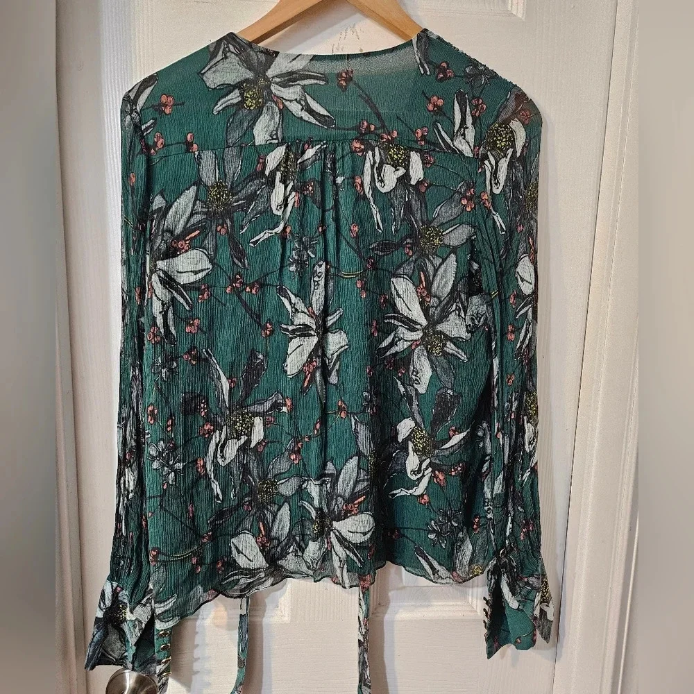 Jason WuFloral Print Tie Neck Silk Blouse - Picture 7 of 7